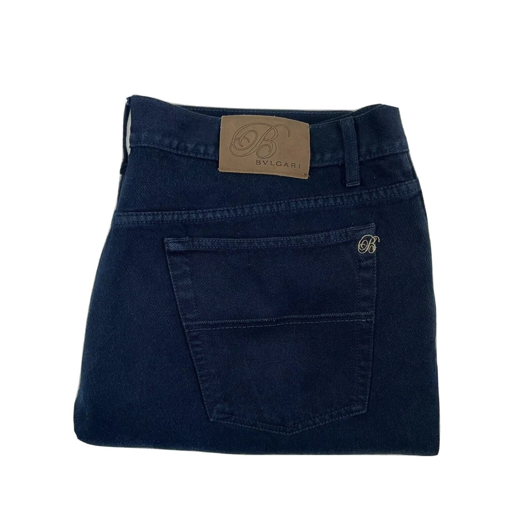 BVLGARI Blue Woven Soft Cotton Mens Straight Leg Jeans Size 46x32